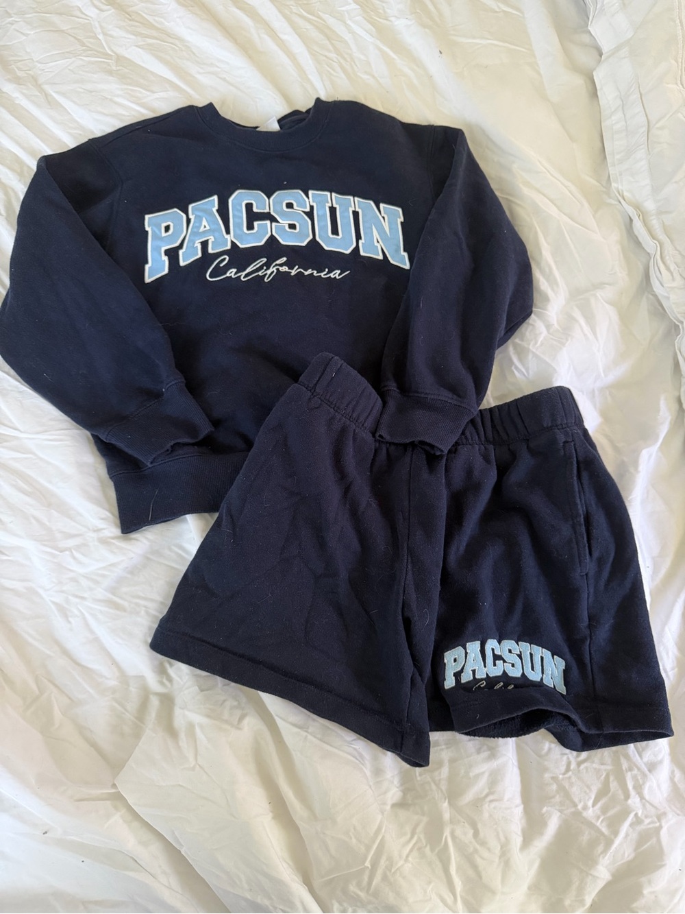 PacSun Kids Navy & Light Blue Logo Sweatshirt and Shorts Set